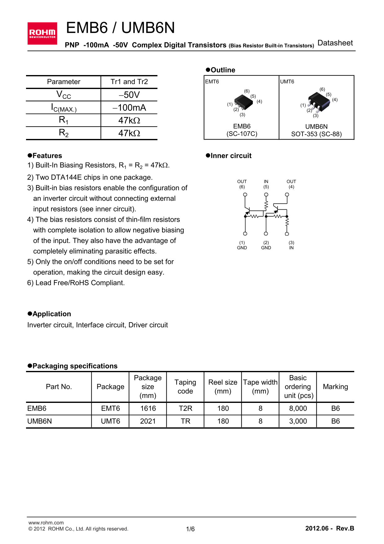 ROHM EMB6 UMB6N Data Sheet - Page 1