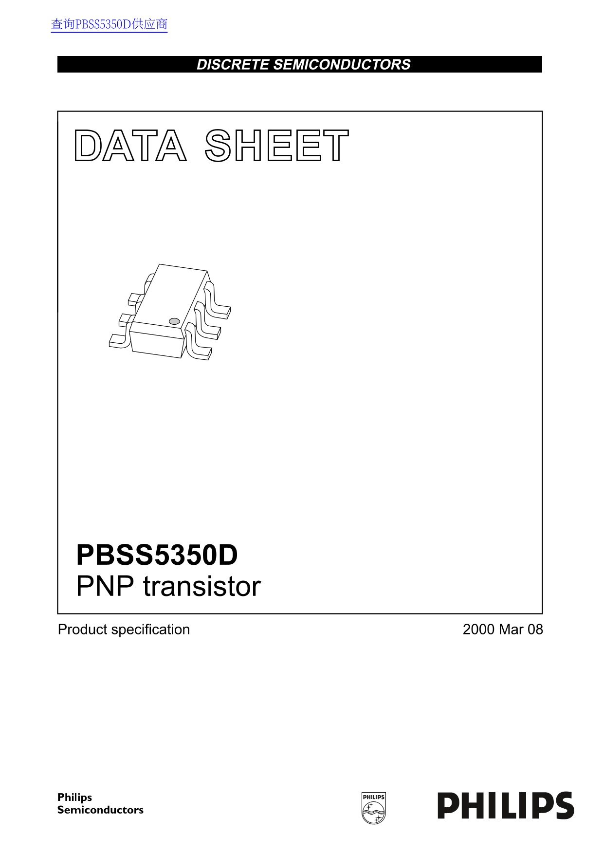 Philips PBSS5350D PNP Transistor Data Sheet/Manual - Page 1