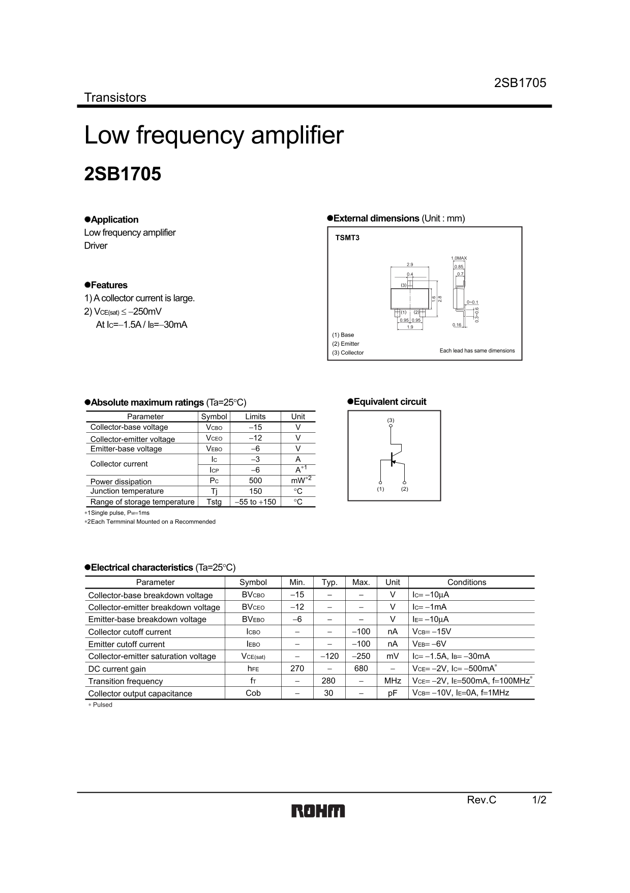 ROHM 2SB1705 User Guide and Manual - Page 1