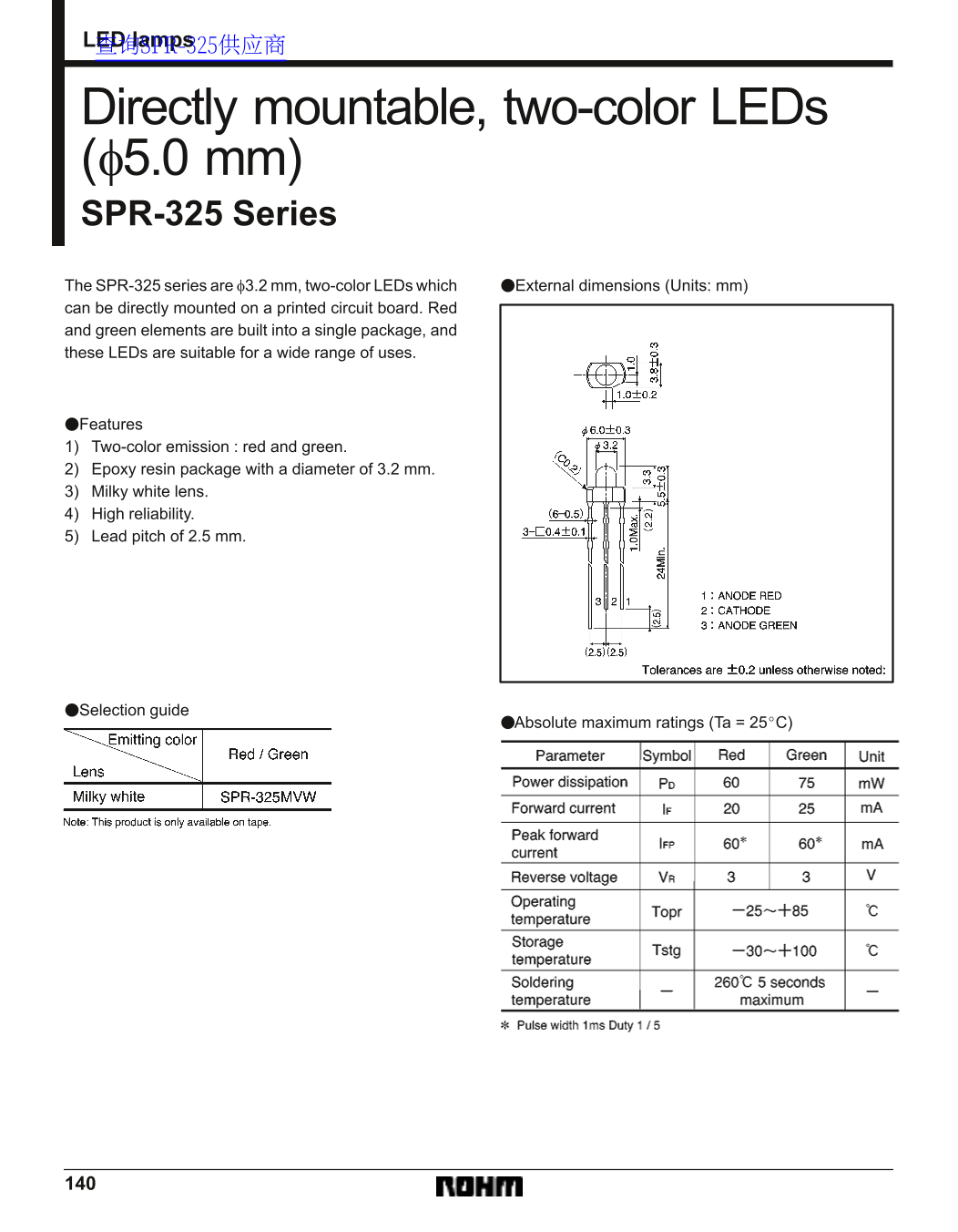 ROHM SPR-325 SERIES DATA SHEET - Page 1