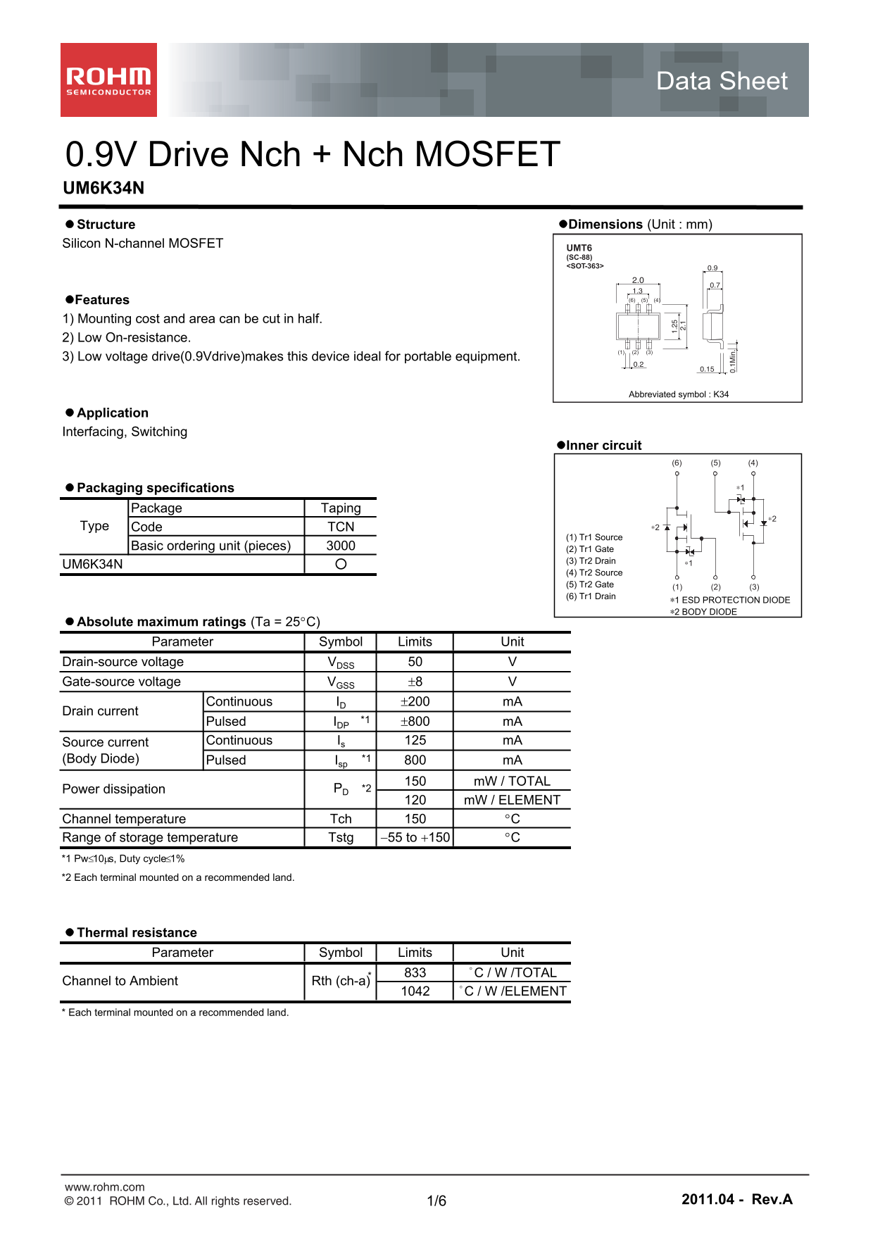ROHM UM6K34N User Guide - Page 1