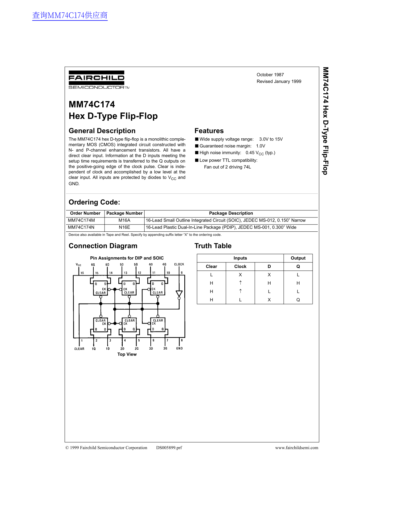 Fairchild MM74C174 Data Handbook - Page 1