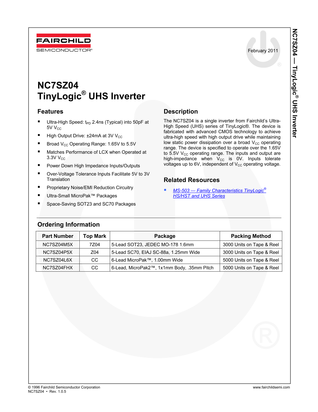 Fairchild NC7SZ04 Data Handbook - Page 1