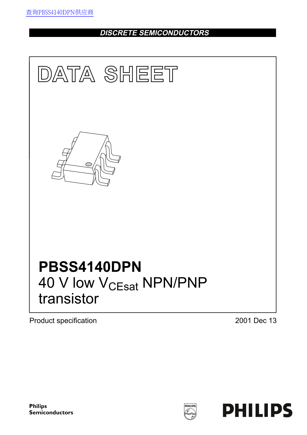 Philips PBSS4140DPN Low-Voltage NPN/PNP Transistor Data Handbook / Specifications Guide - Page 1