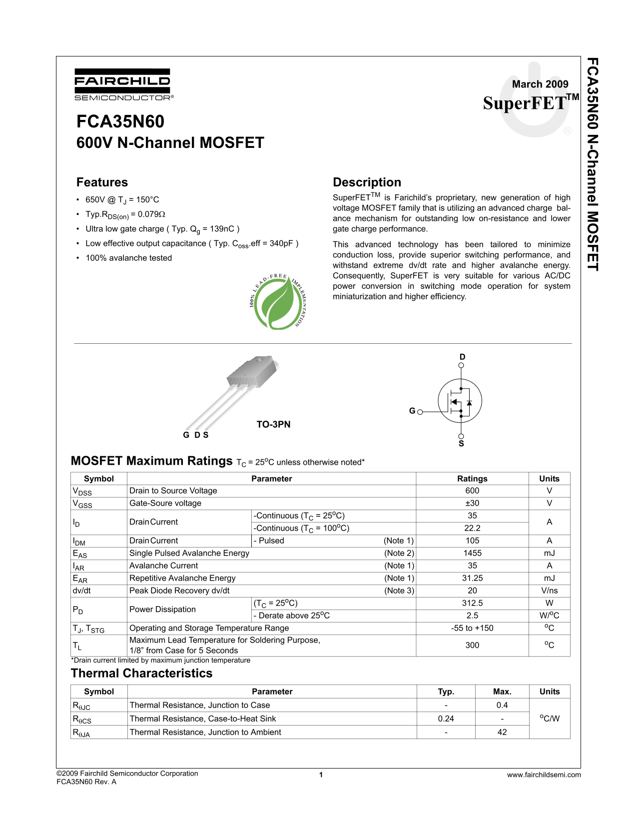 Fairchild FCA35N60 User's Manual - Page 1