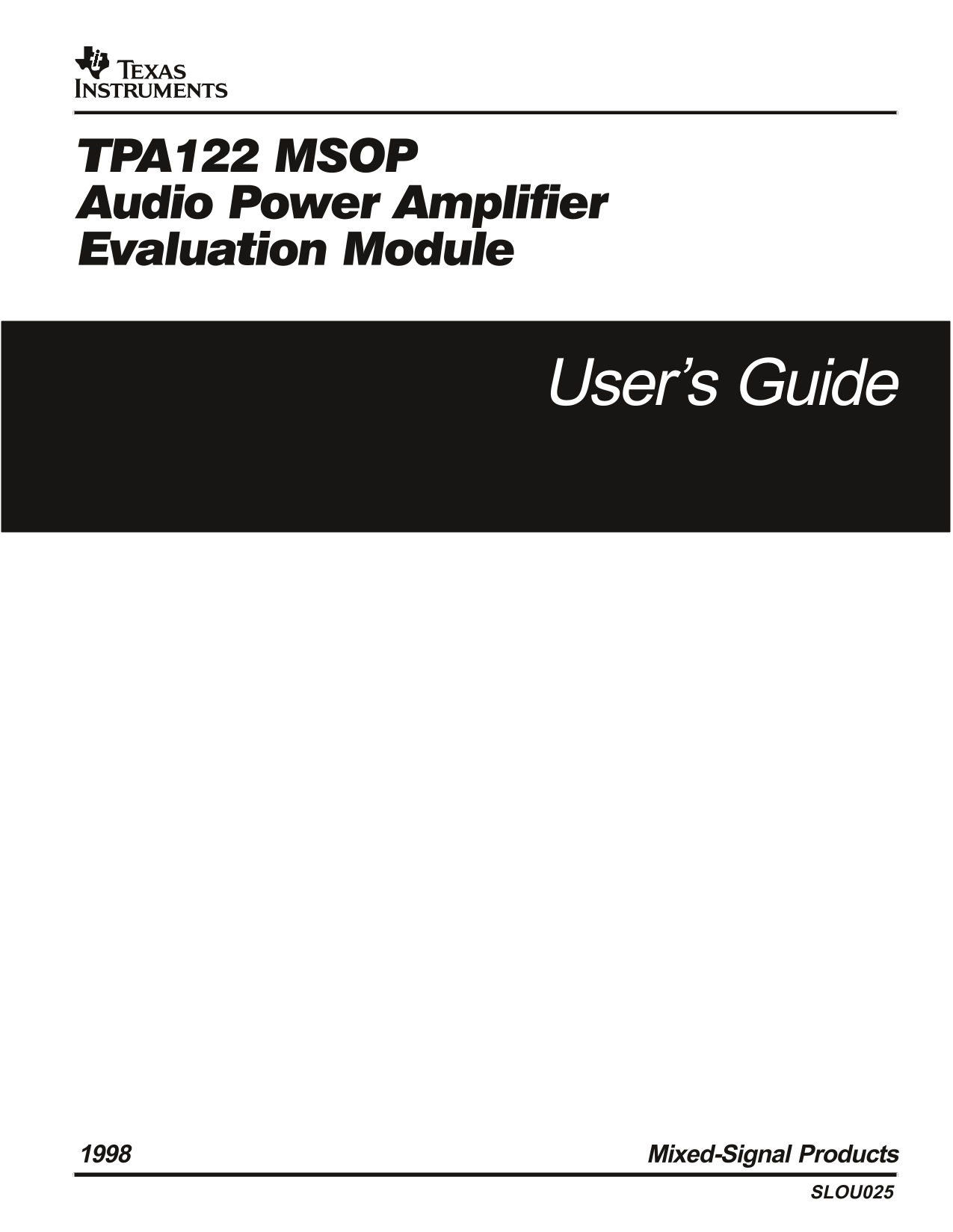 Texas Instruments TPA122 MSOP User's Guide - Page 1
