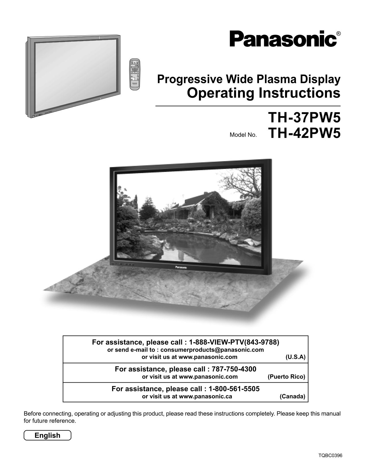 Panasonic TH-42PW Television User Guide - Page 1