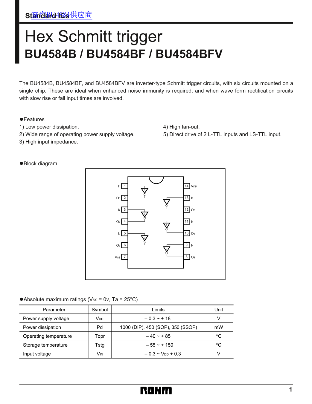 ROHM BU4584BBU4584BFBU4584BFVHex Schmitt triggerUser Manual - Page 1