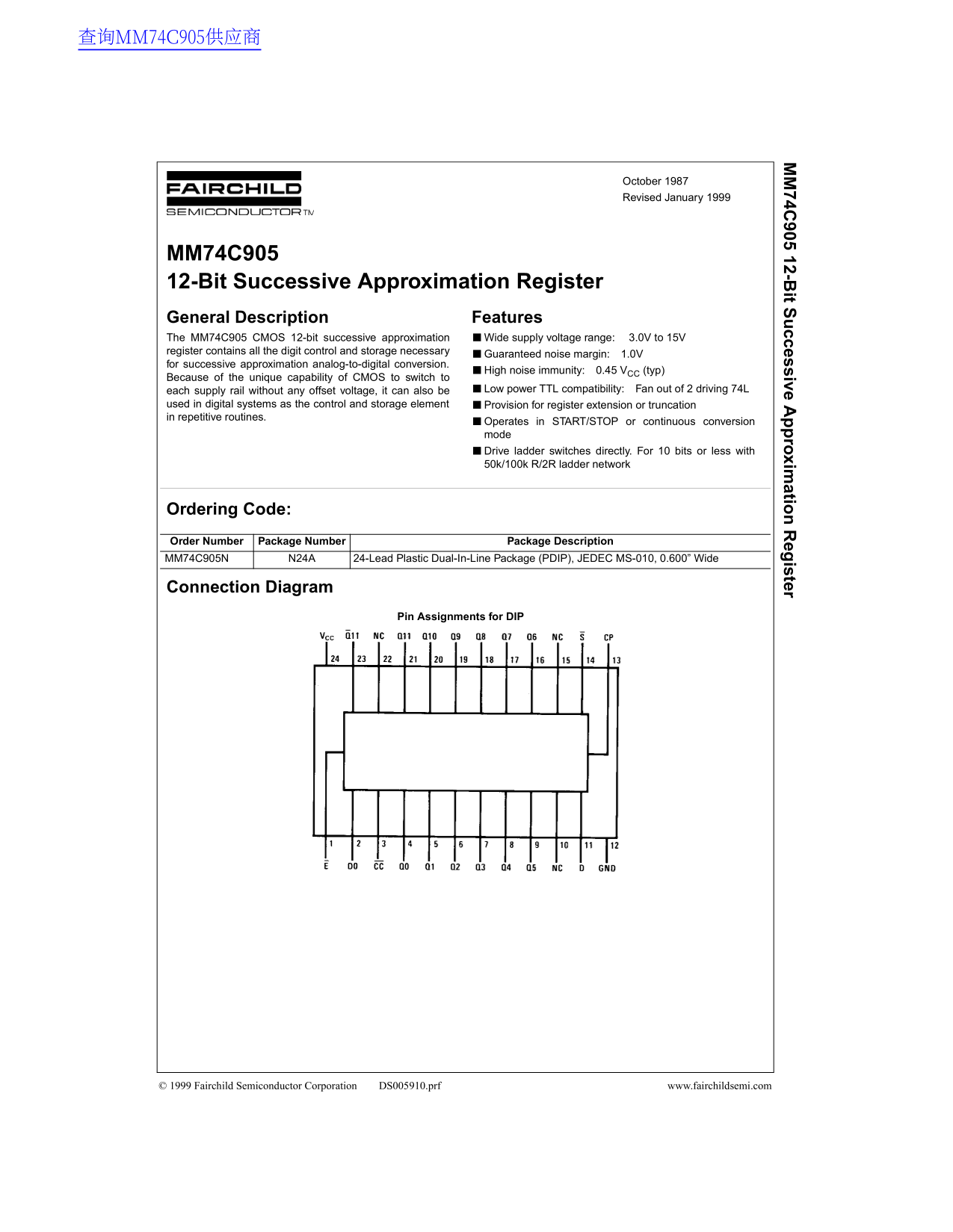 Fairchild MM74C905 Data Handbook - Page 1