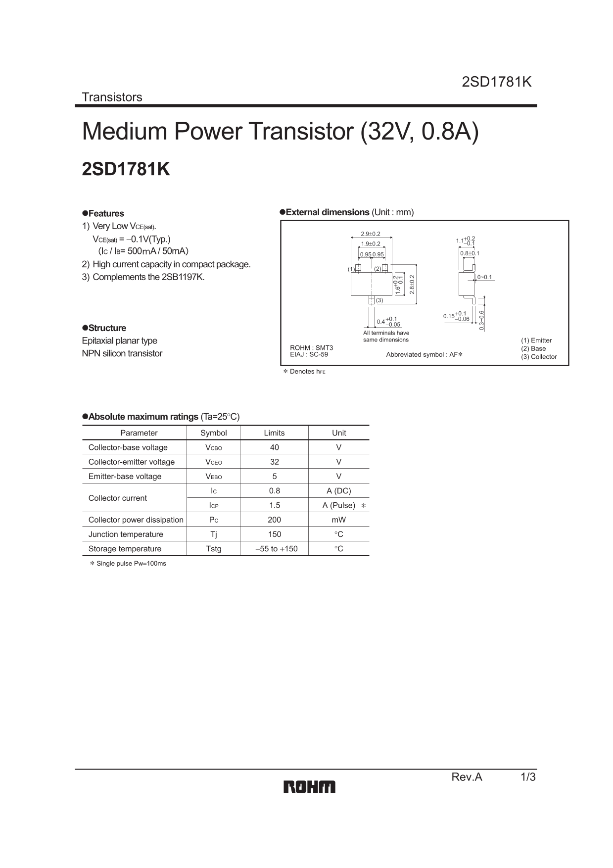 ROHM 2SD1781K User Guide - Page 1