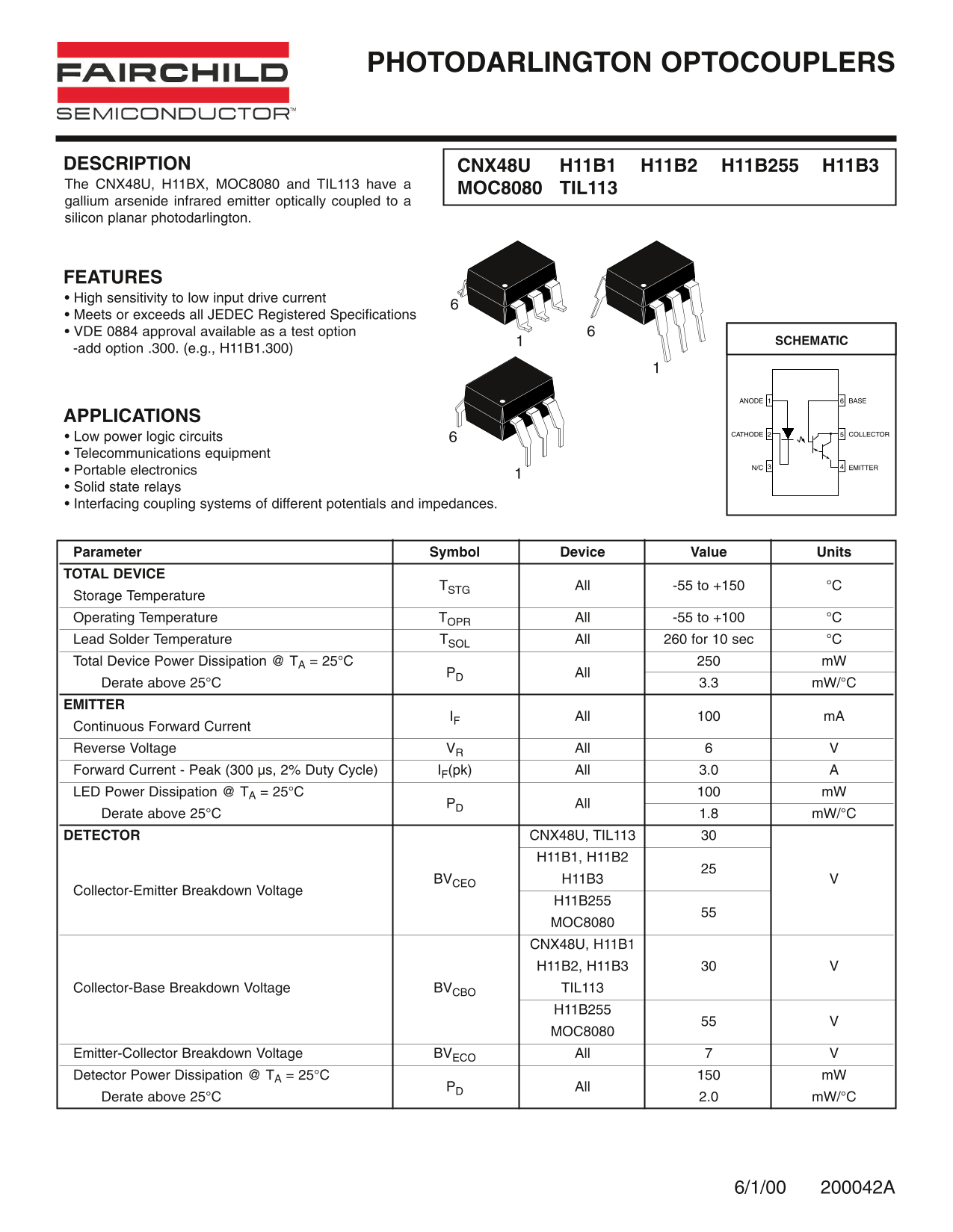 Fairchild Photodarlington Optocouplers Data Handbook - Page 1
