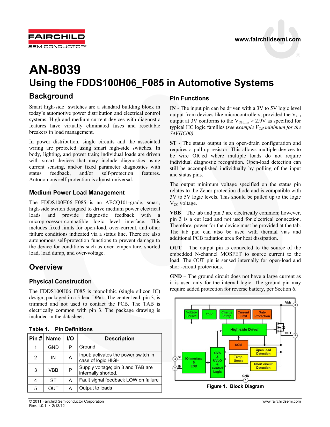 User Guide for FAIRCHILD AN-8039 in Automotive Systems - Page 1