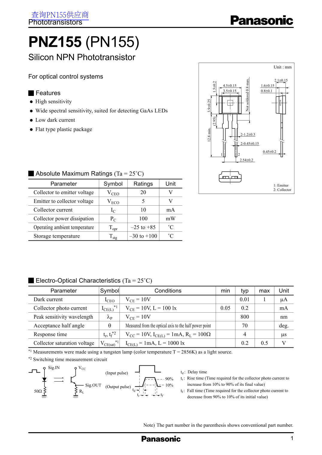 Panasonic PNZ155 (PN155) User's Manual - Page 1