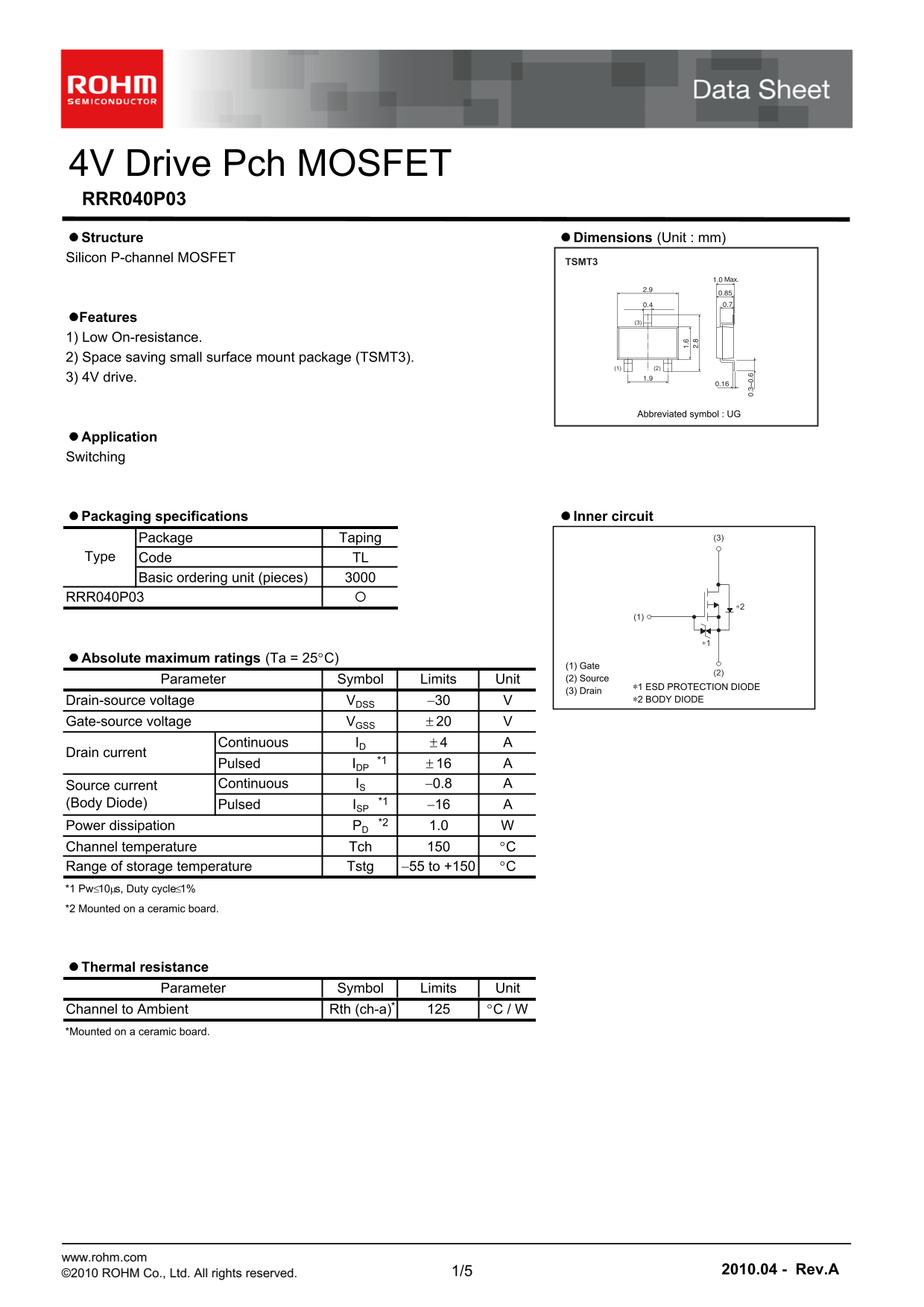 ROHM RRR040P03 Specifications User Guide - Page 1