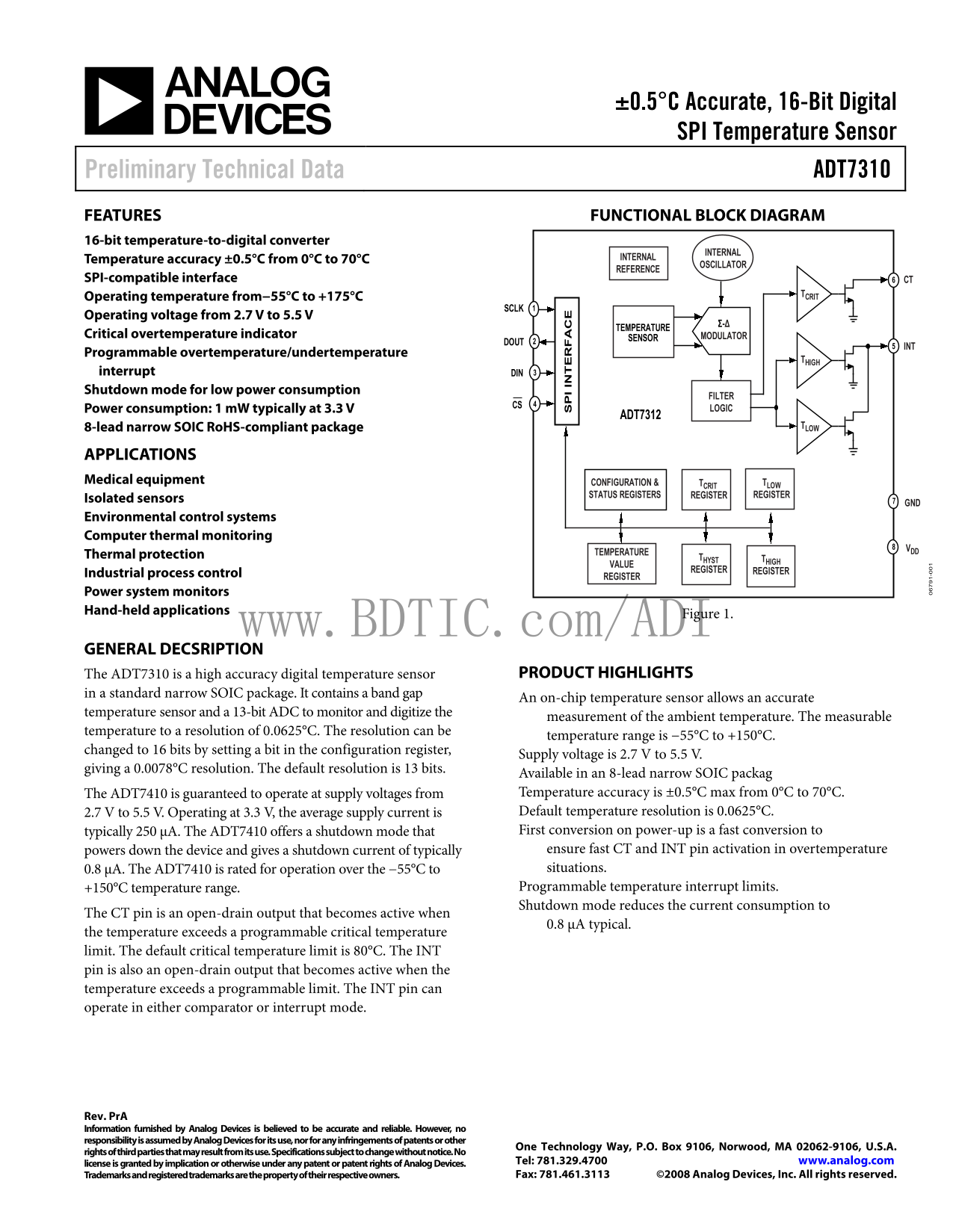 ANALOG DEVICES ADT7310 Data Sheet - Page 1