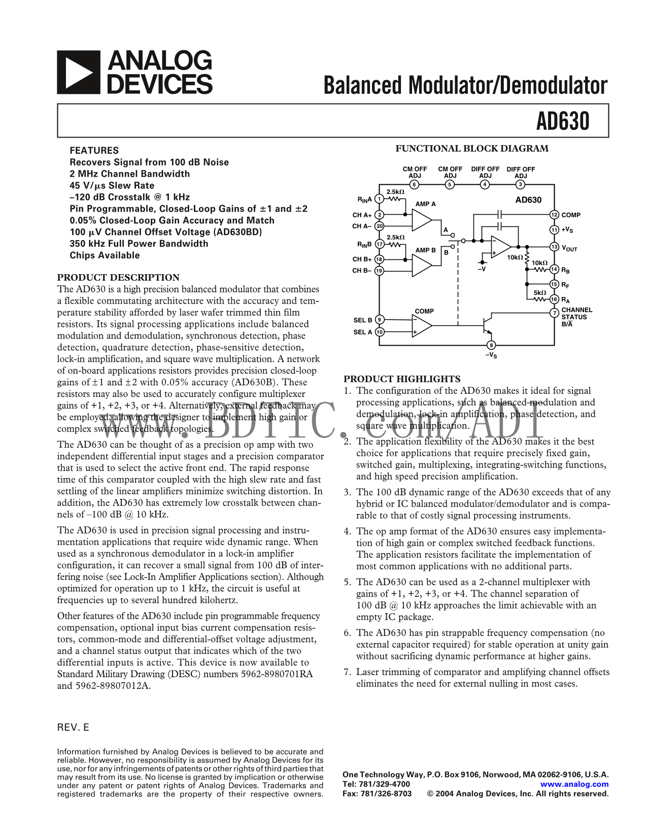 ANALOG DEVICES AD630 Data Sheet - Page 1