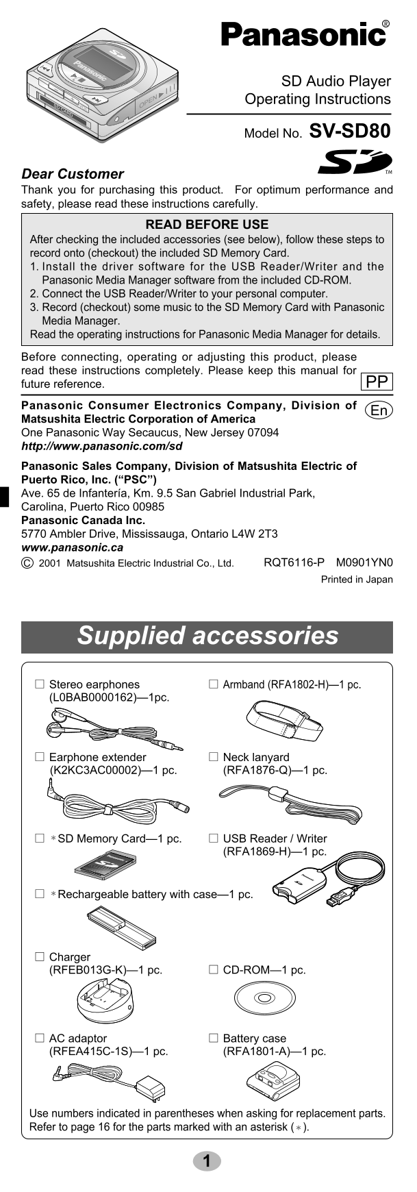 Panasonic SV-SD80 User Guide - Page 1