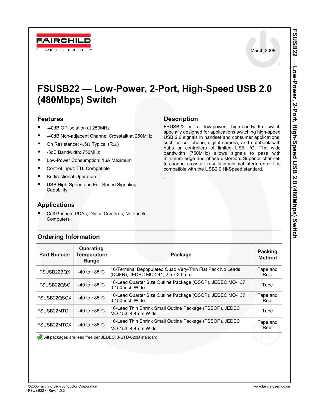 Fairchild FSUSB22 Data Sheet - Page 1