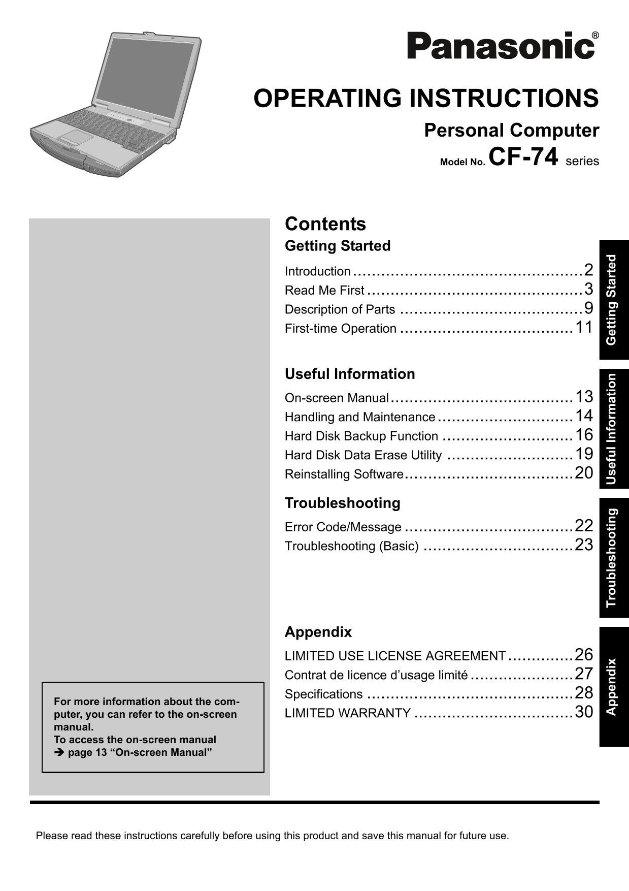 Panasonic CF74CCBAXBM User Guide - Page 1