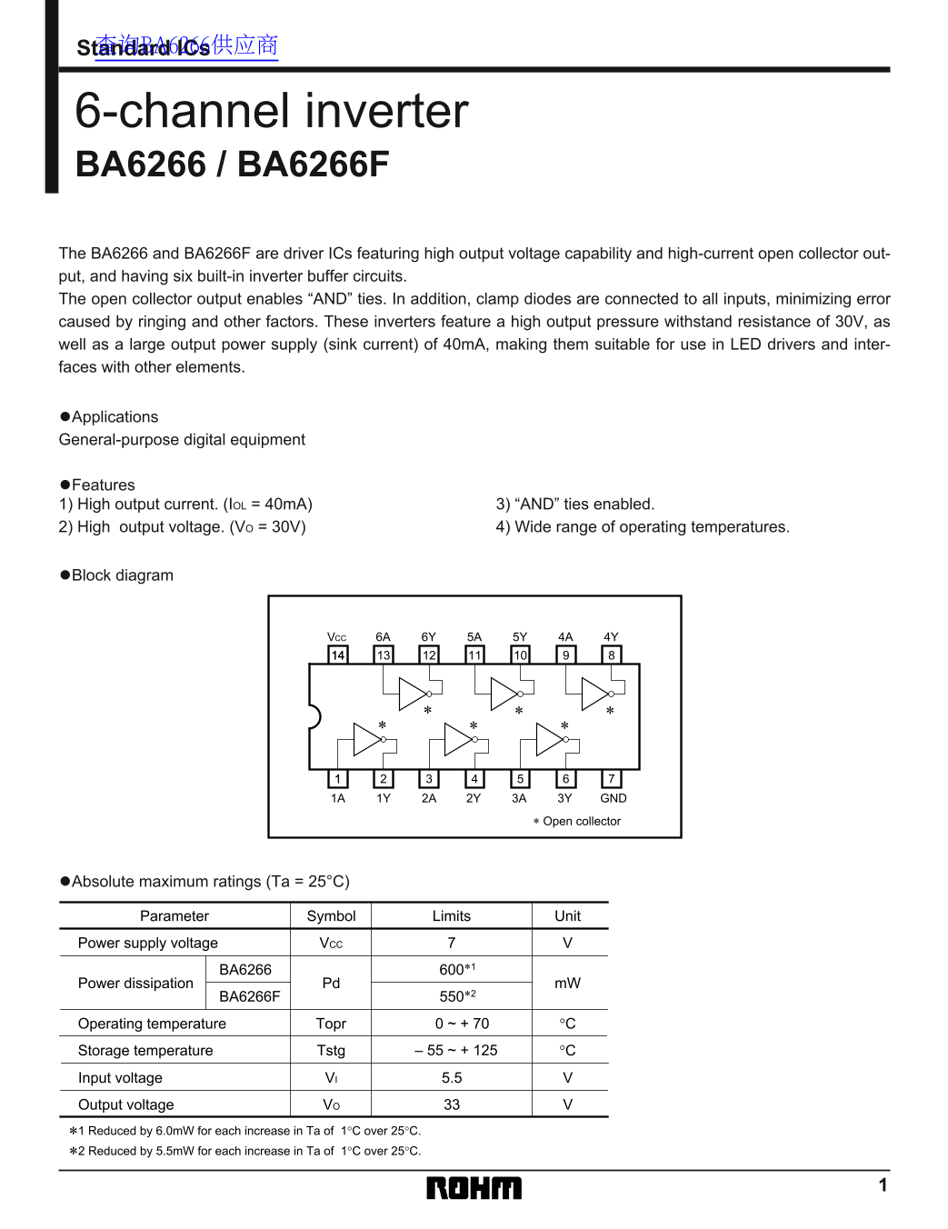 ROHM BA6266 BA6266F Data Sheet User Manual - Page 1