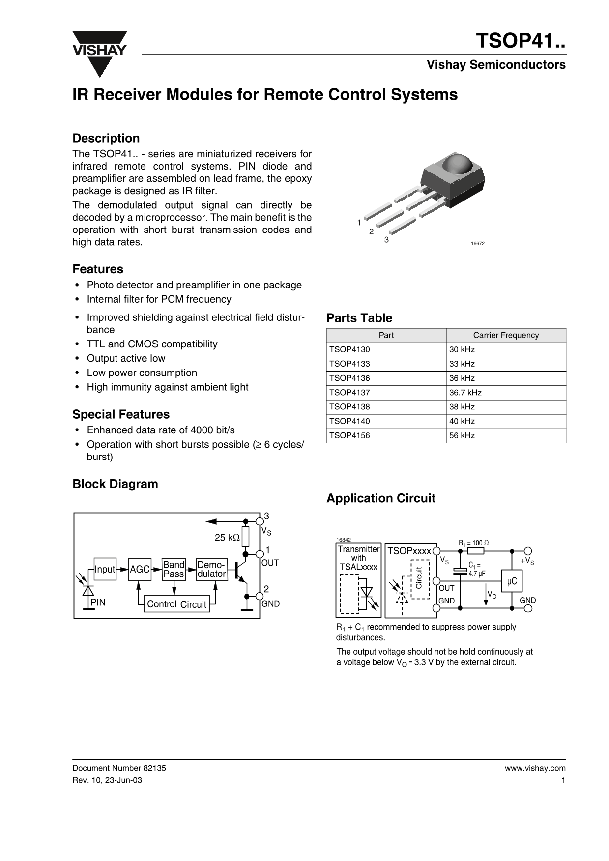 Vishay TSOP41 User Guide and Manual - Page 1