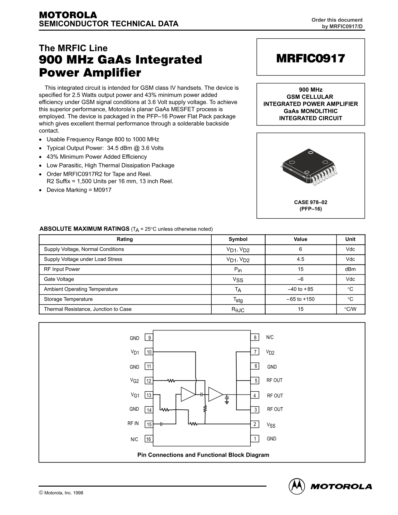 MOTOROLA MRIFIC0917 Data Sheet - Page 1