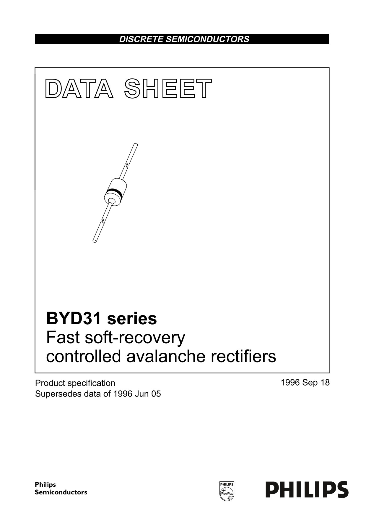 Philips BYD31 series Fast Soft-Recovery Controlled Avalanche Rectifiers Data Sheet - Page 1