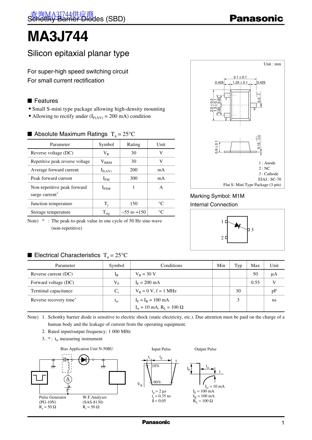 Panasonic MA3J744 Data Sheet - Page 1