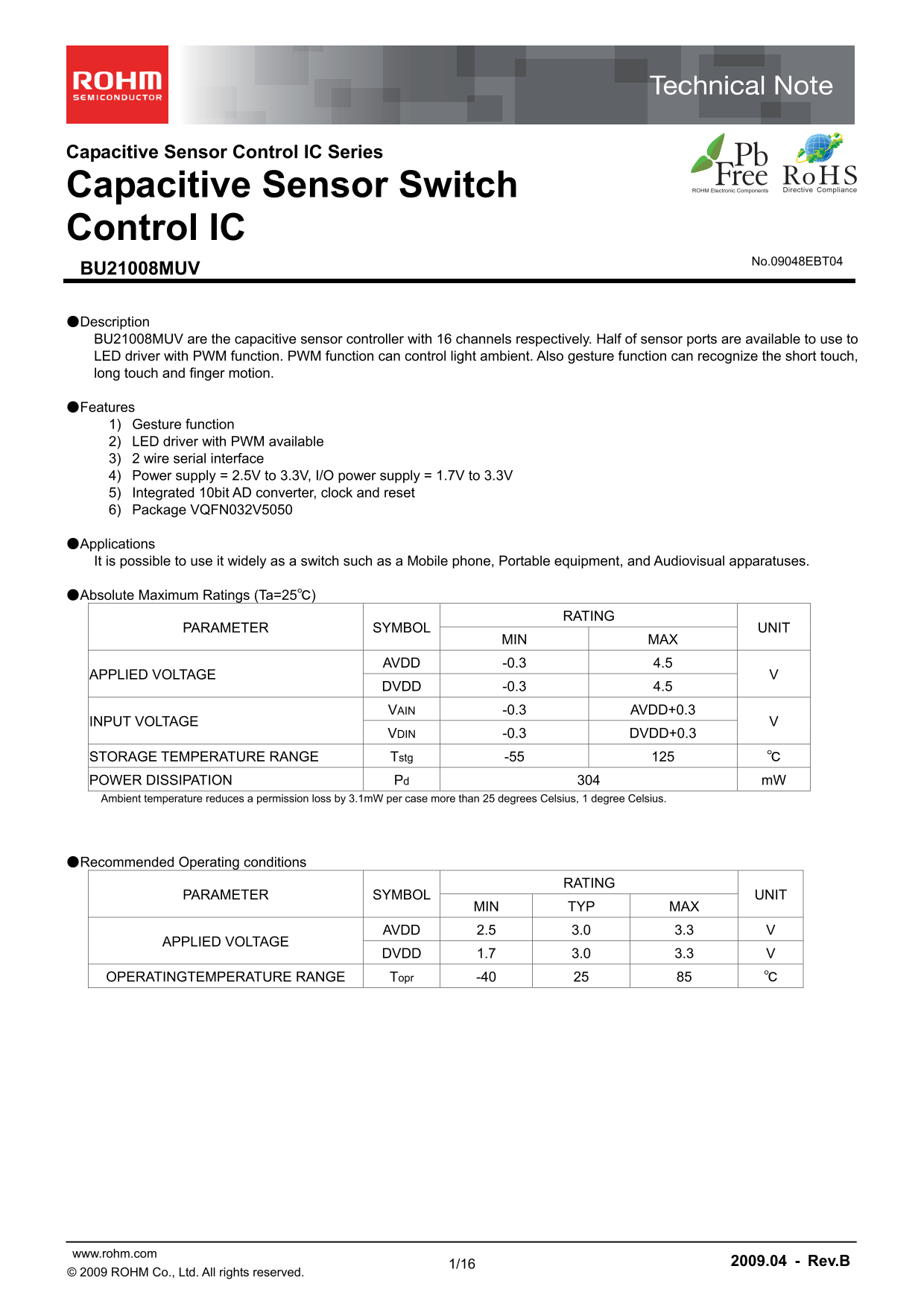 ROHM BU21008MUV datasheet user manual - Page 1