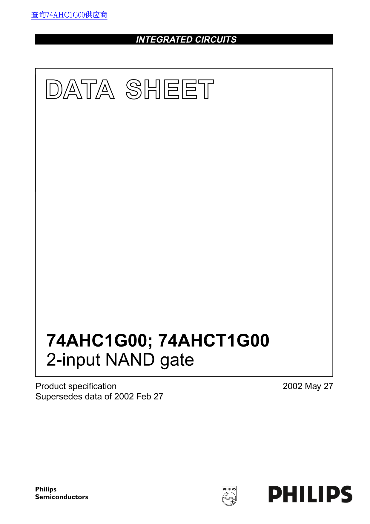 PHILIPS 74AHC1G00; 74AHCT1G00 2-input NAND Gate Data Sheet - Page 1