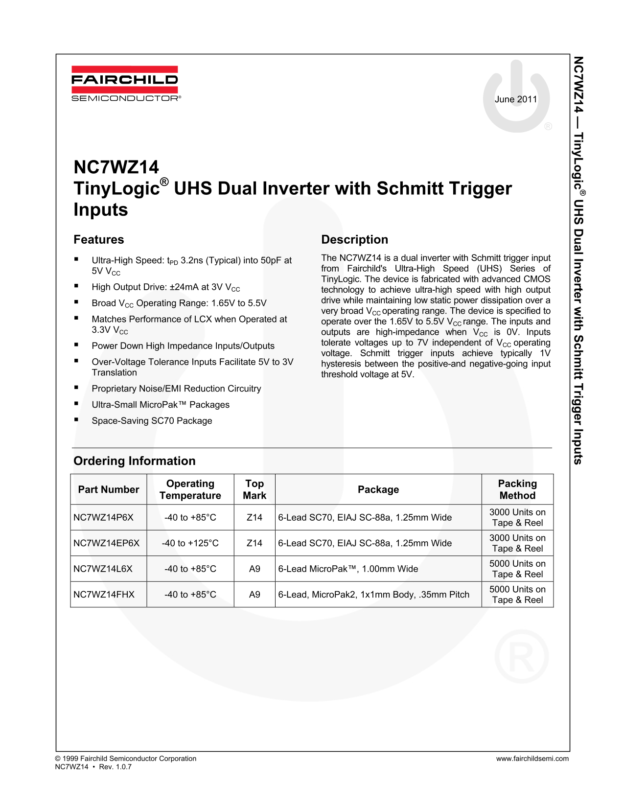 Fairchild NC7WZ14 Data Handbook - Page 1