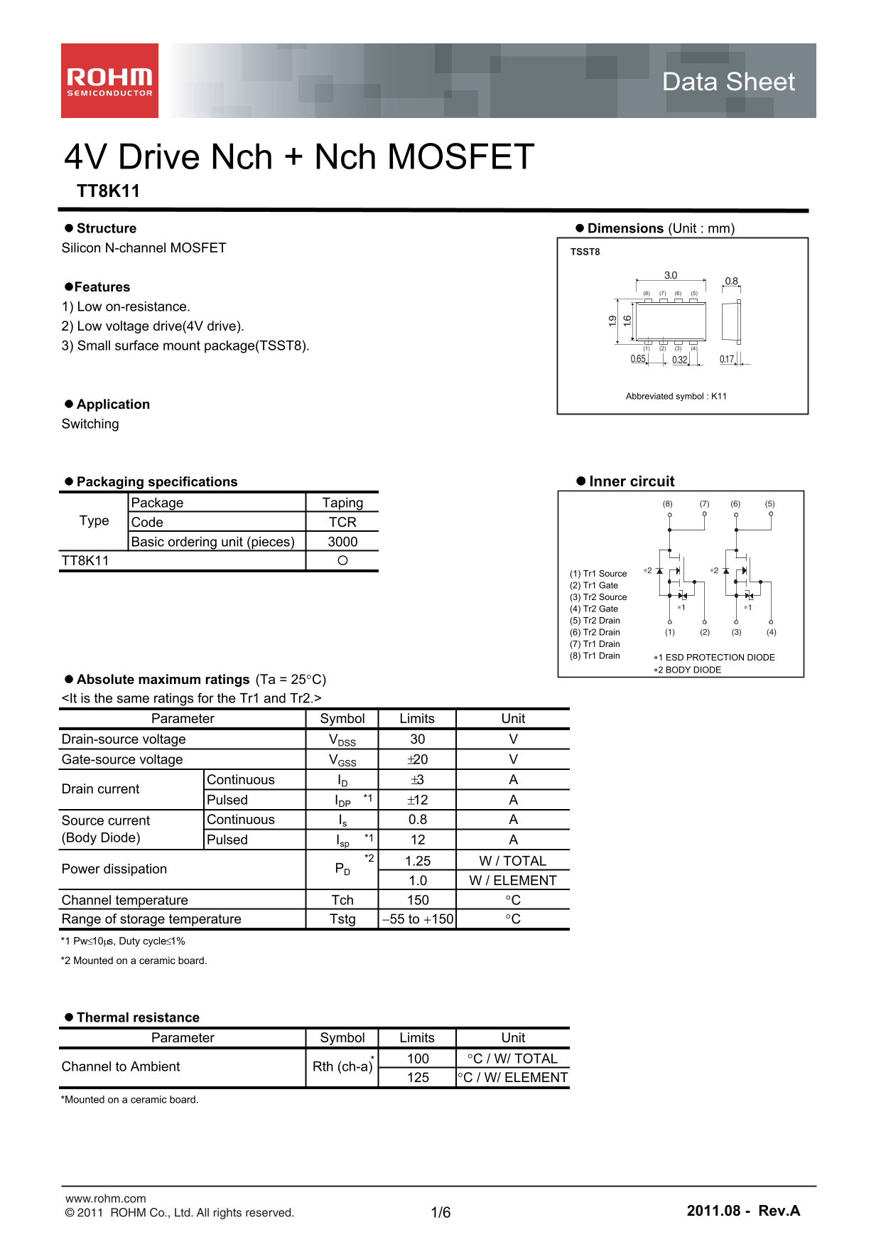 ROHM TT8K11 Data Handbook - Page 1