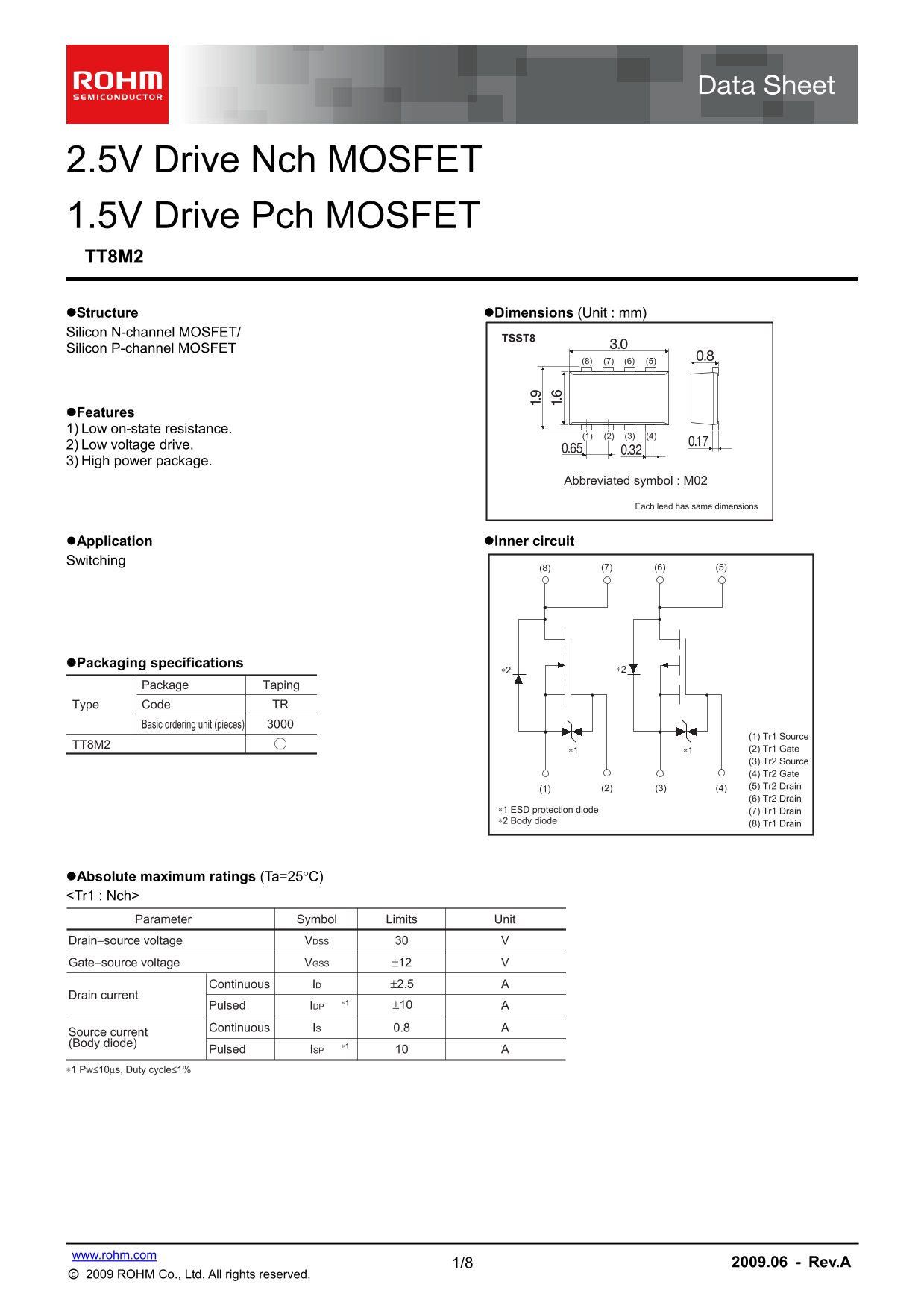 ROHM TT8M2 Data Sheet - Page 1