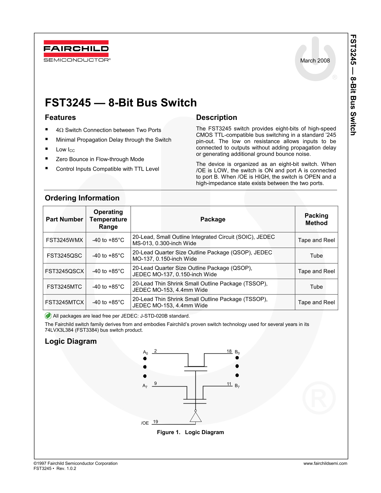 Fairchild FST3245 8-Bit Bus Switch Data Manual - Page 1