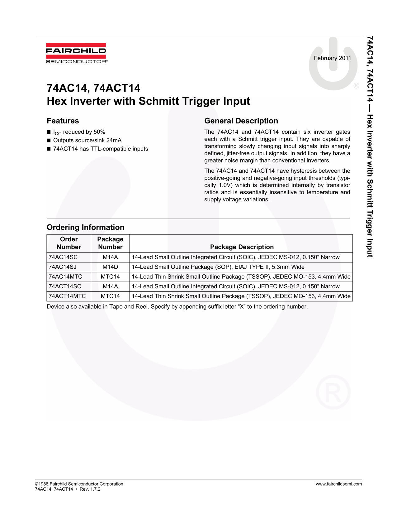 Fairchild 74AC04 74ACT04 Data Handbook - Page 1