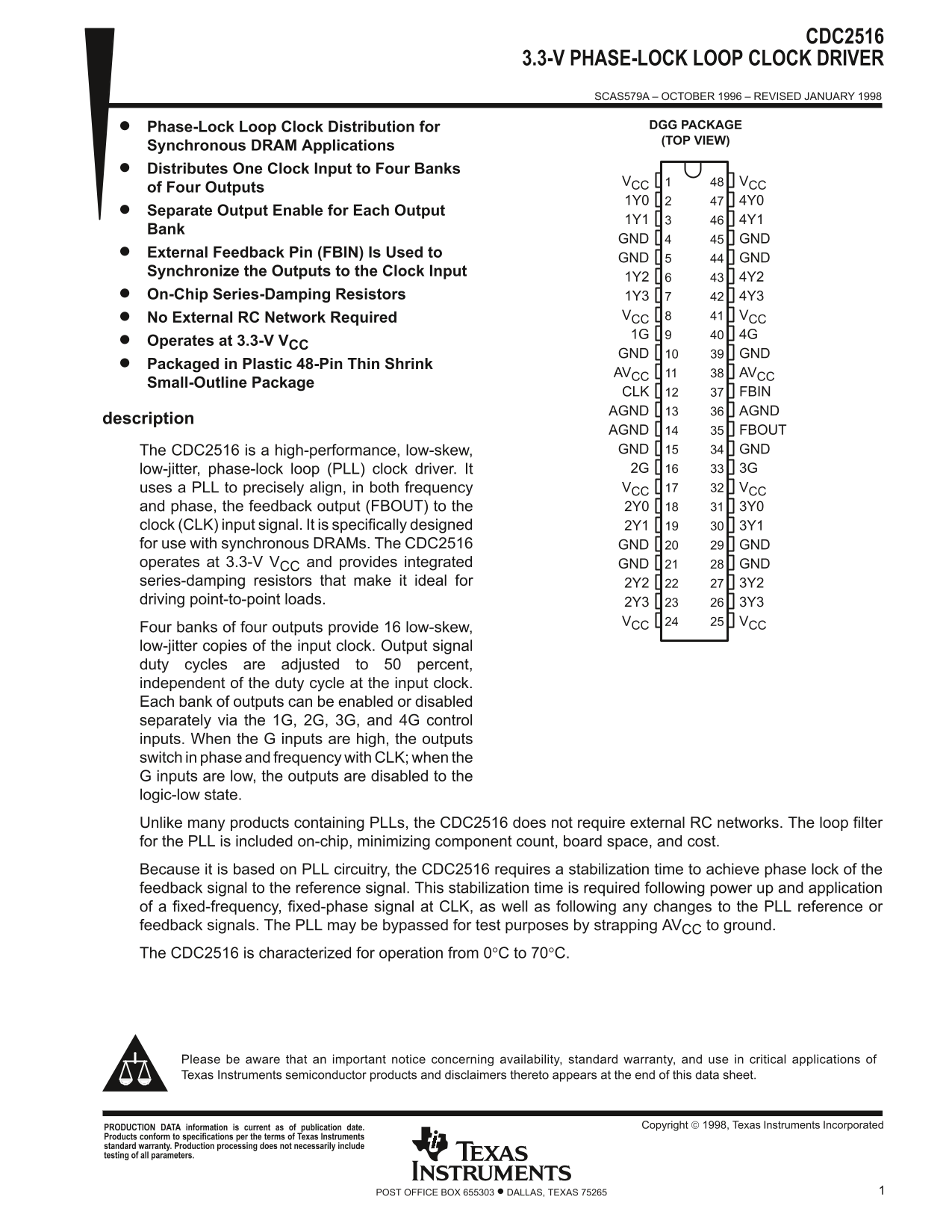 Texas Instruments CDC2516 3.3-V Phase-Lock Loop Clock Driver Data Sheet User Manual - Page 1