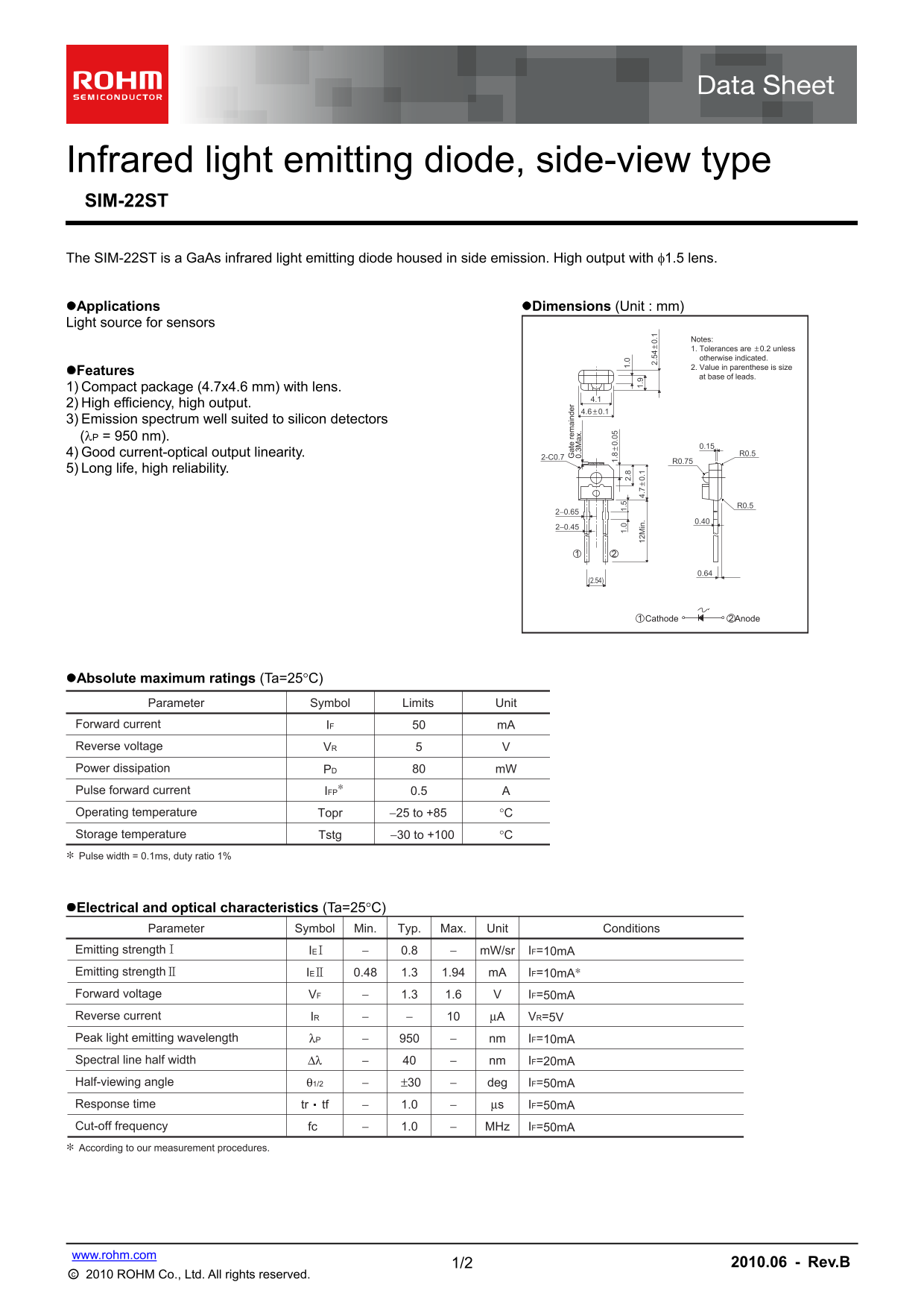 ROHM SIM-22ST Product Data Sheet Manual - Page 1