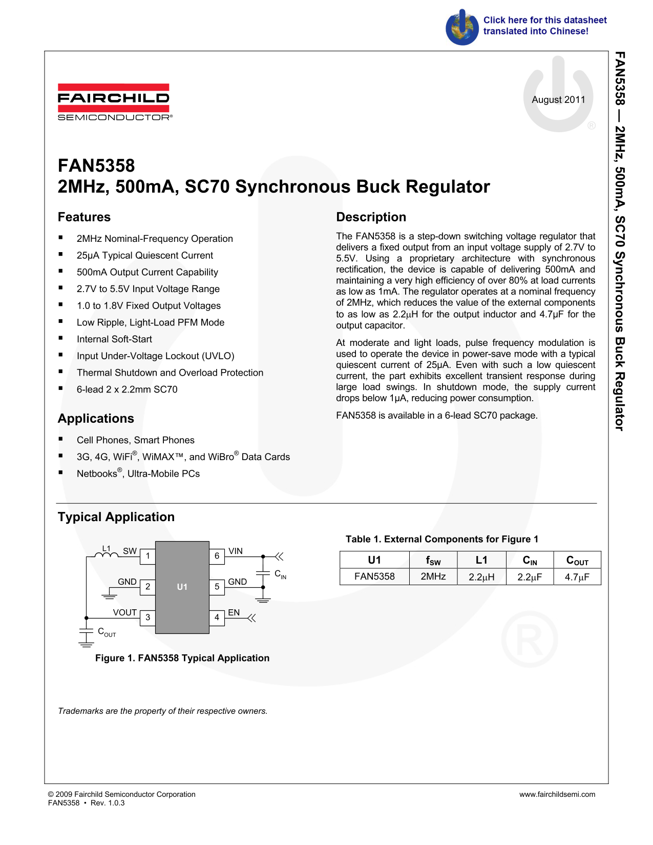 Fairchild FAN5358 Product Manual - Page 1