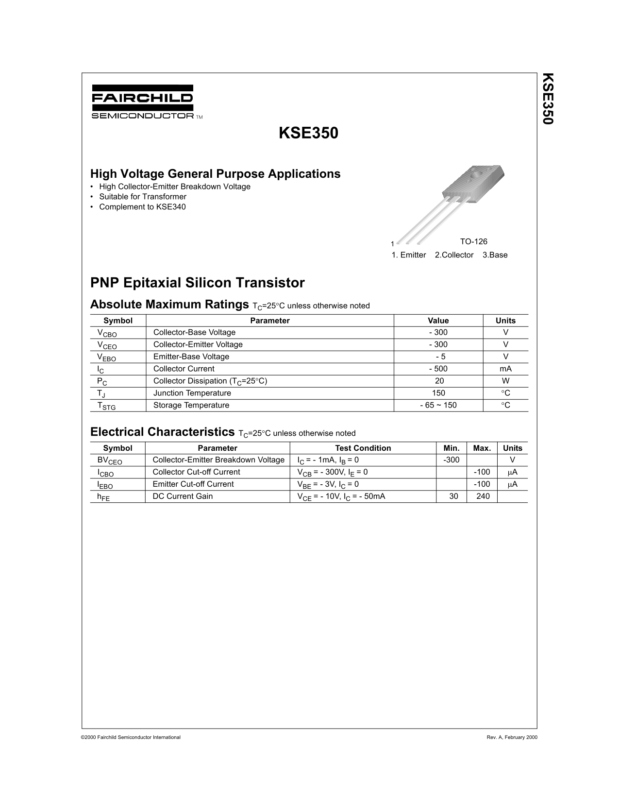 Fairchild KSE350 Data Handbook - Page 1