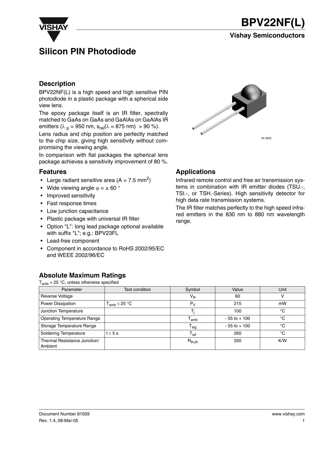 Vishay BPV22NF(L) User Guide - Page 1