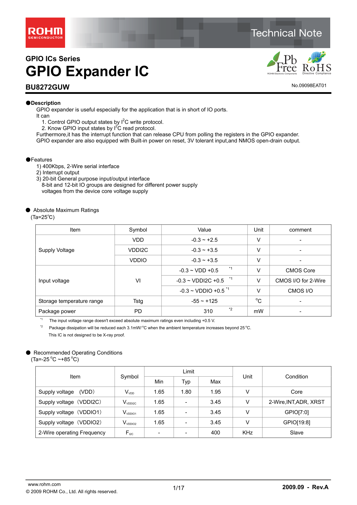 Rohm BU8272GUW Technical Note - Page 1