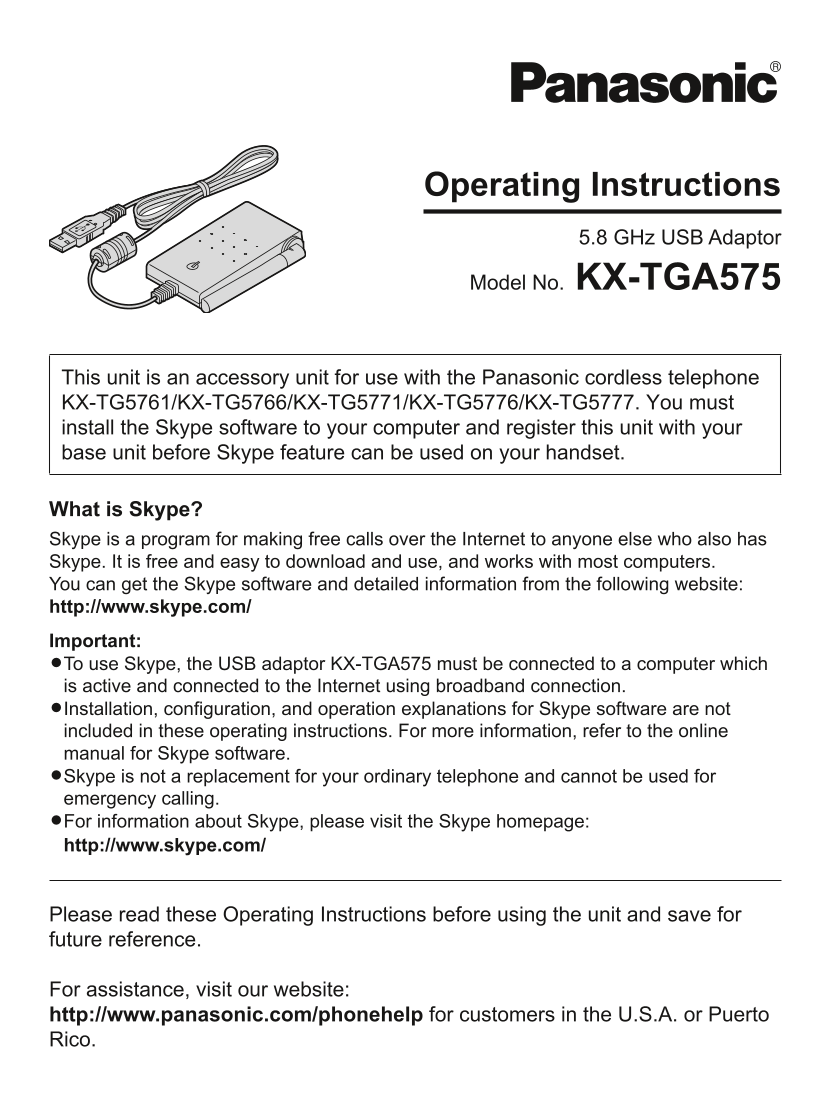 Panasonic KX-TGA575 User's Manual (1) - Page 1