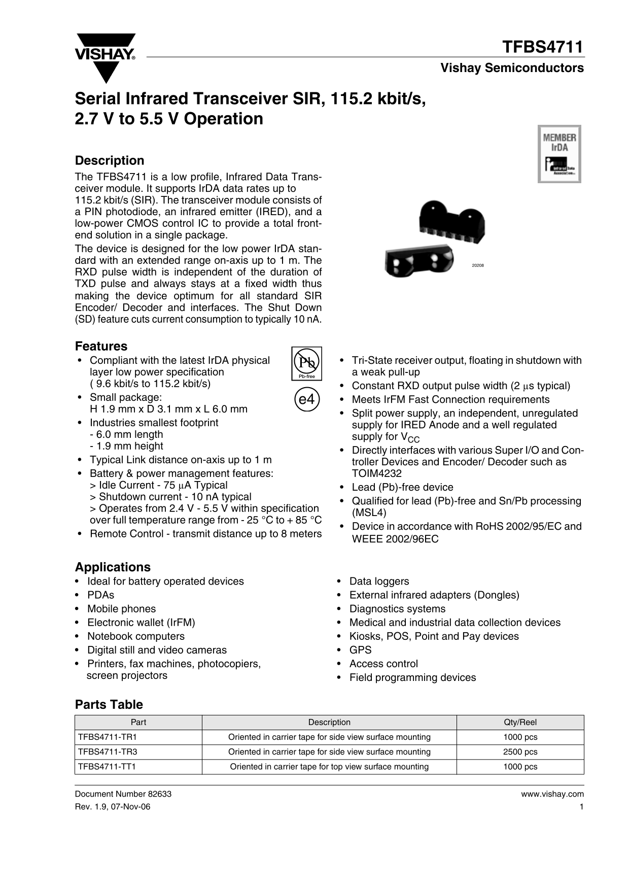 Vishay TFBS4711 User Guide - Page 1