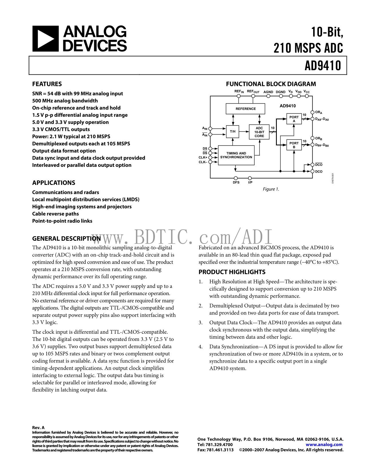 ANALOG DEVICES AD9410 Data Sheet manual instructions - Page 1
