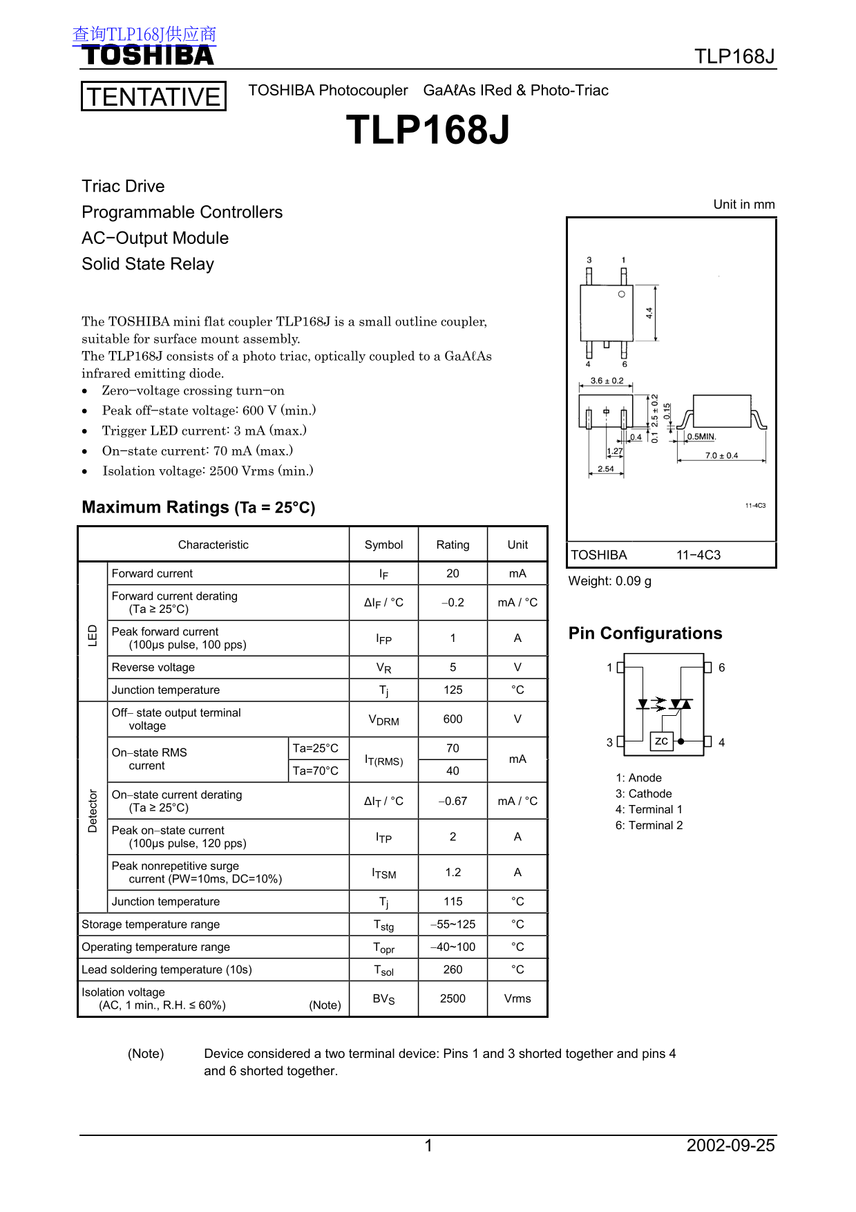 Toshiba TLP168J User Guide - Page 1