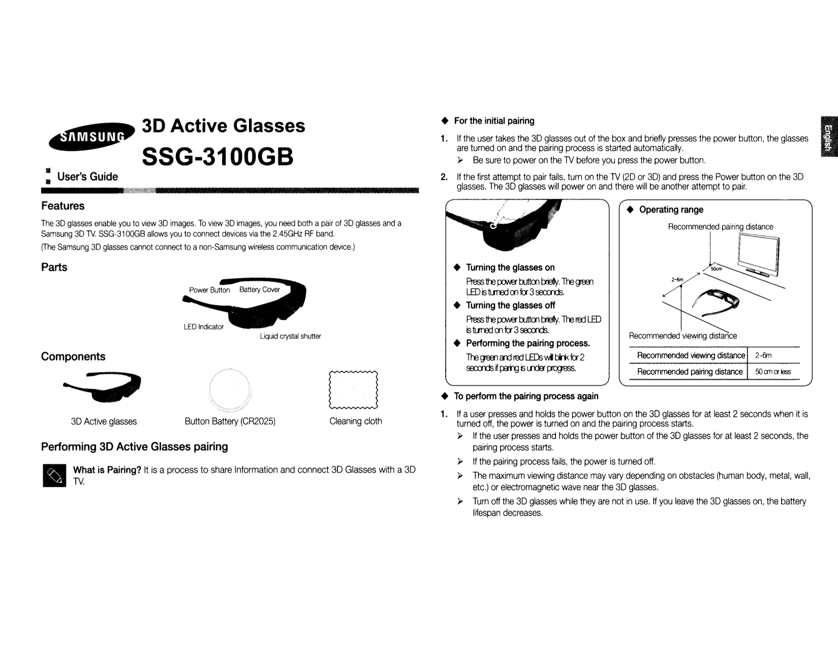 Samsung 3D Active Glasses SSG-3100GB User Guide - Page 1