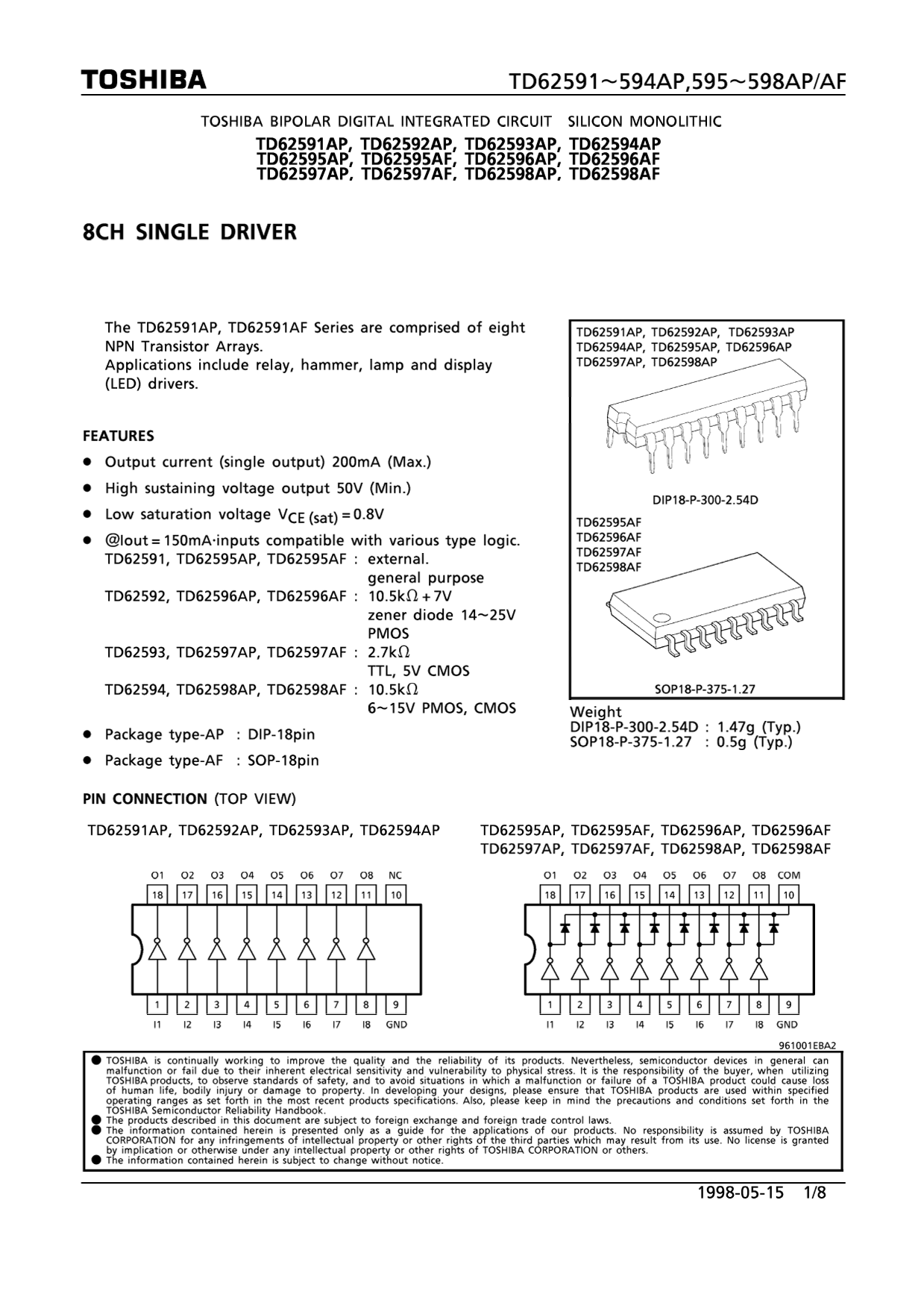 Toshiba TOSHIBA TD62591~594AP Data Sheet - Page 1