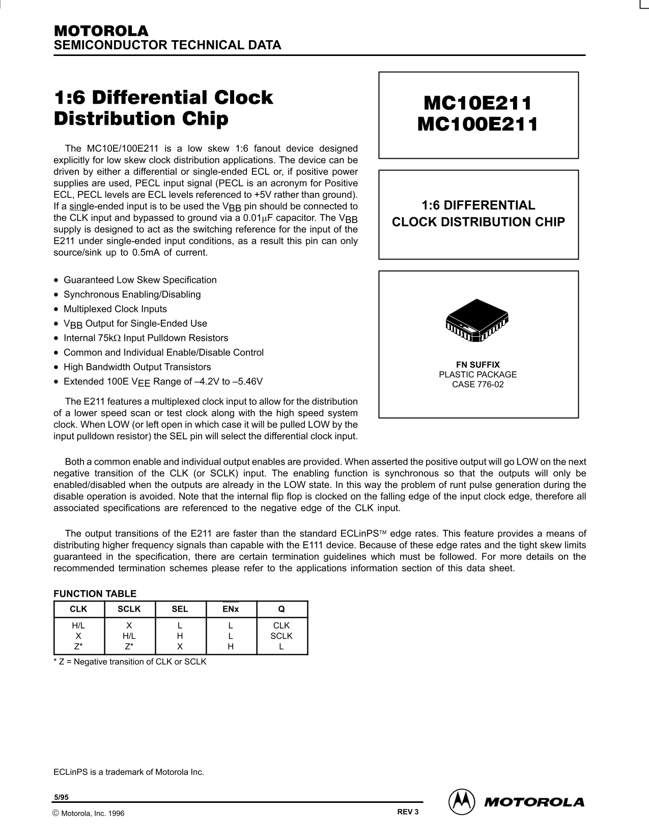 Motorola MC10E211 MC100E211 Data Manual - Page 1