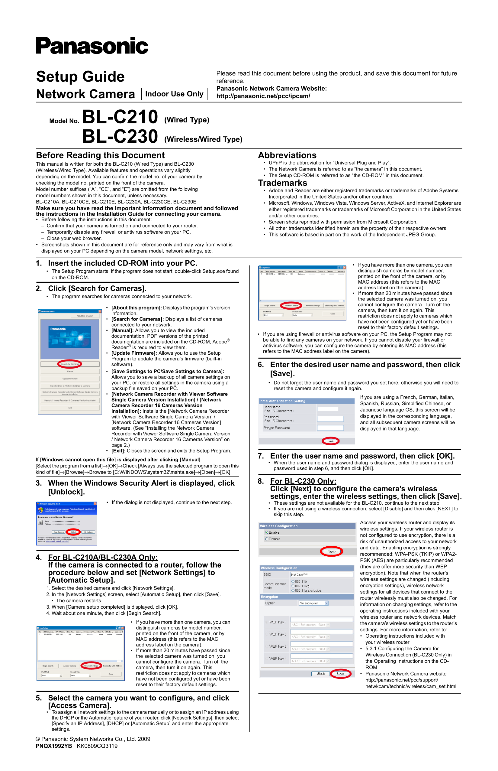 Panasonic Network Camera BL-.C210 BL-.C230 Setup Guide - Page 1
