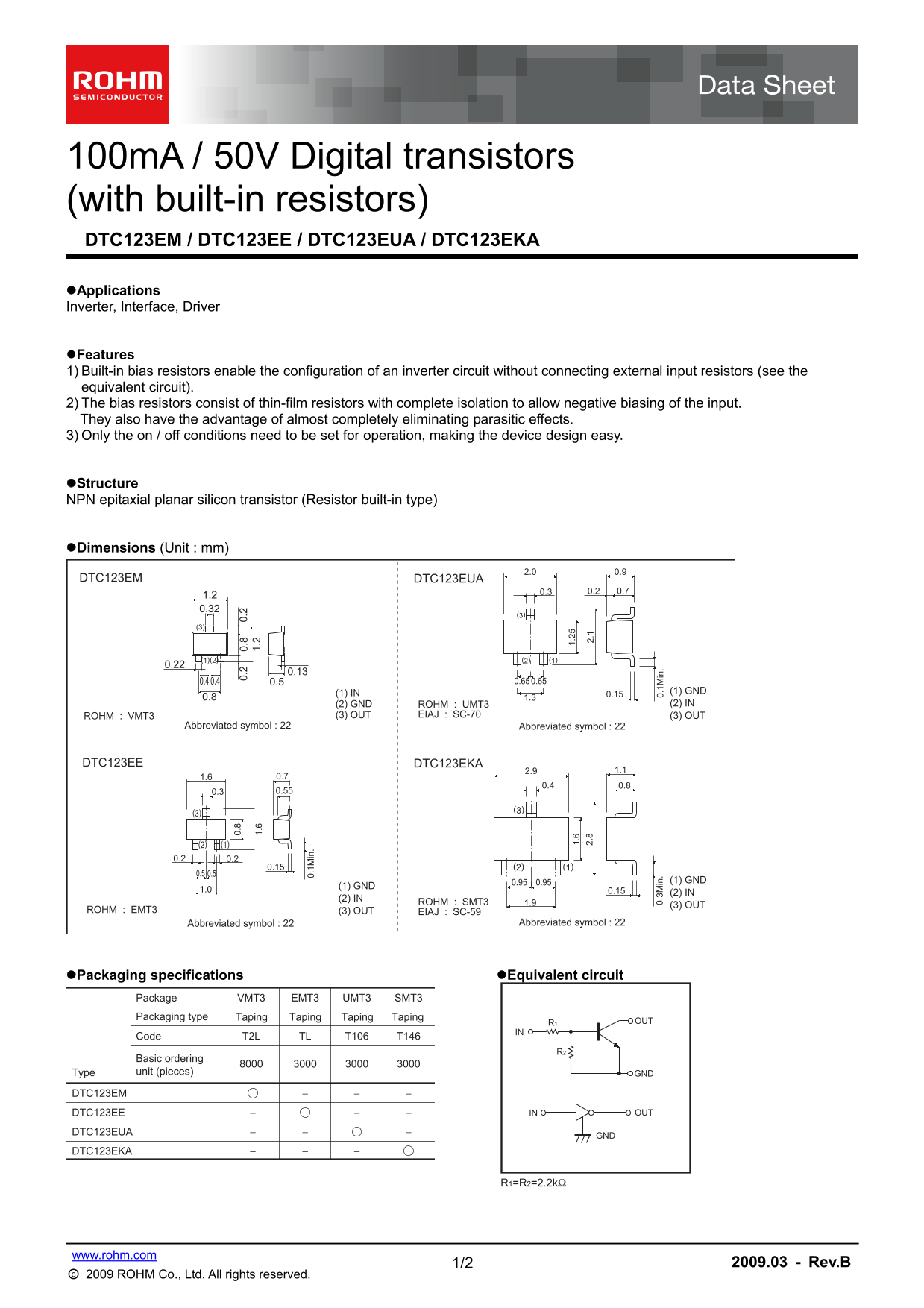 ROHM DTC123EM DTC123EE DTC123EKA DTC123EUA User Manual - Page 1